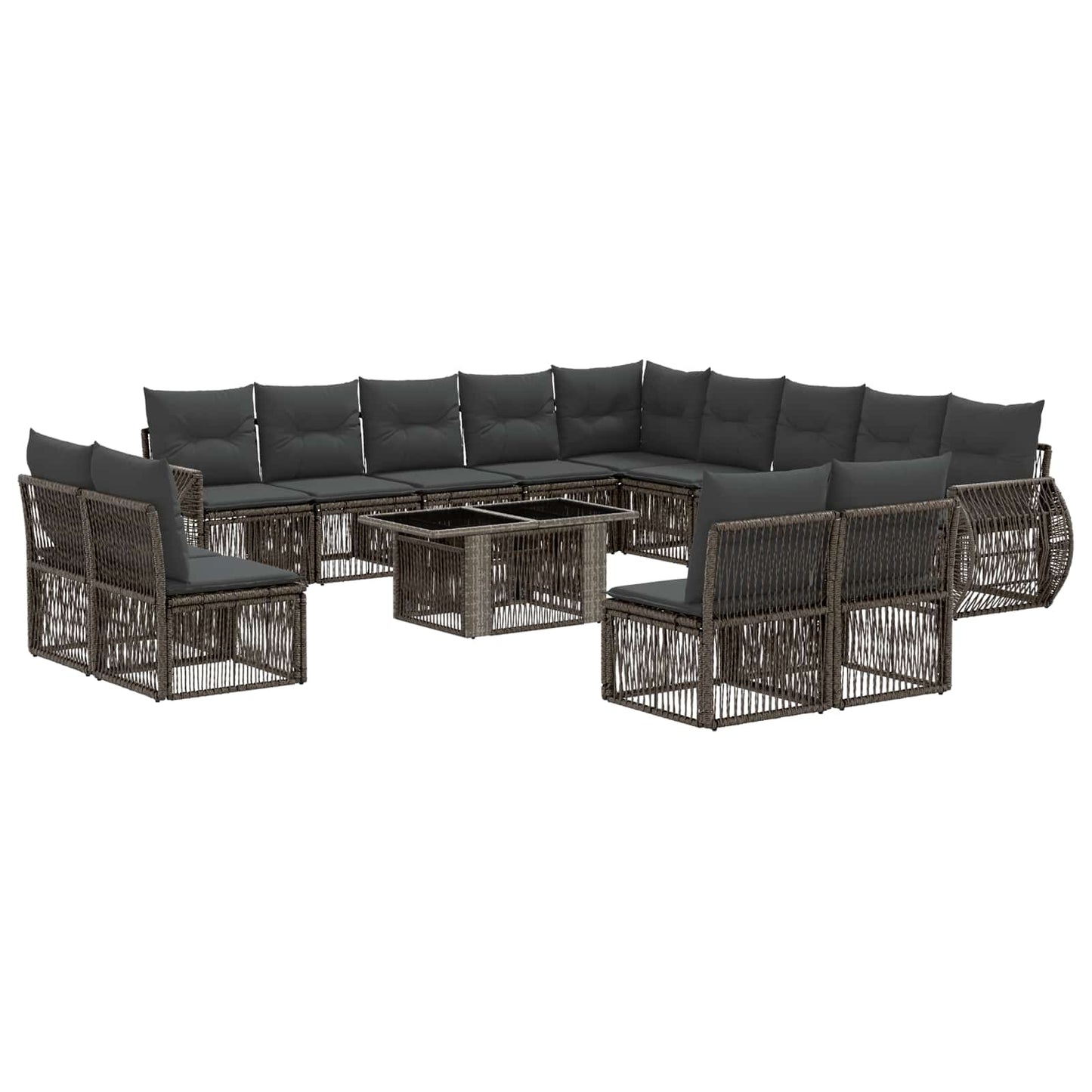 Gartensofa-set 14 stk. Grau und Dunkelgrau Poly-Rattan
