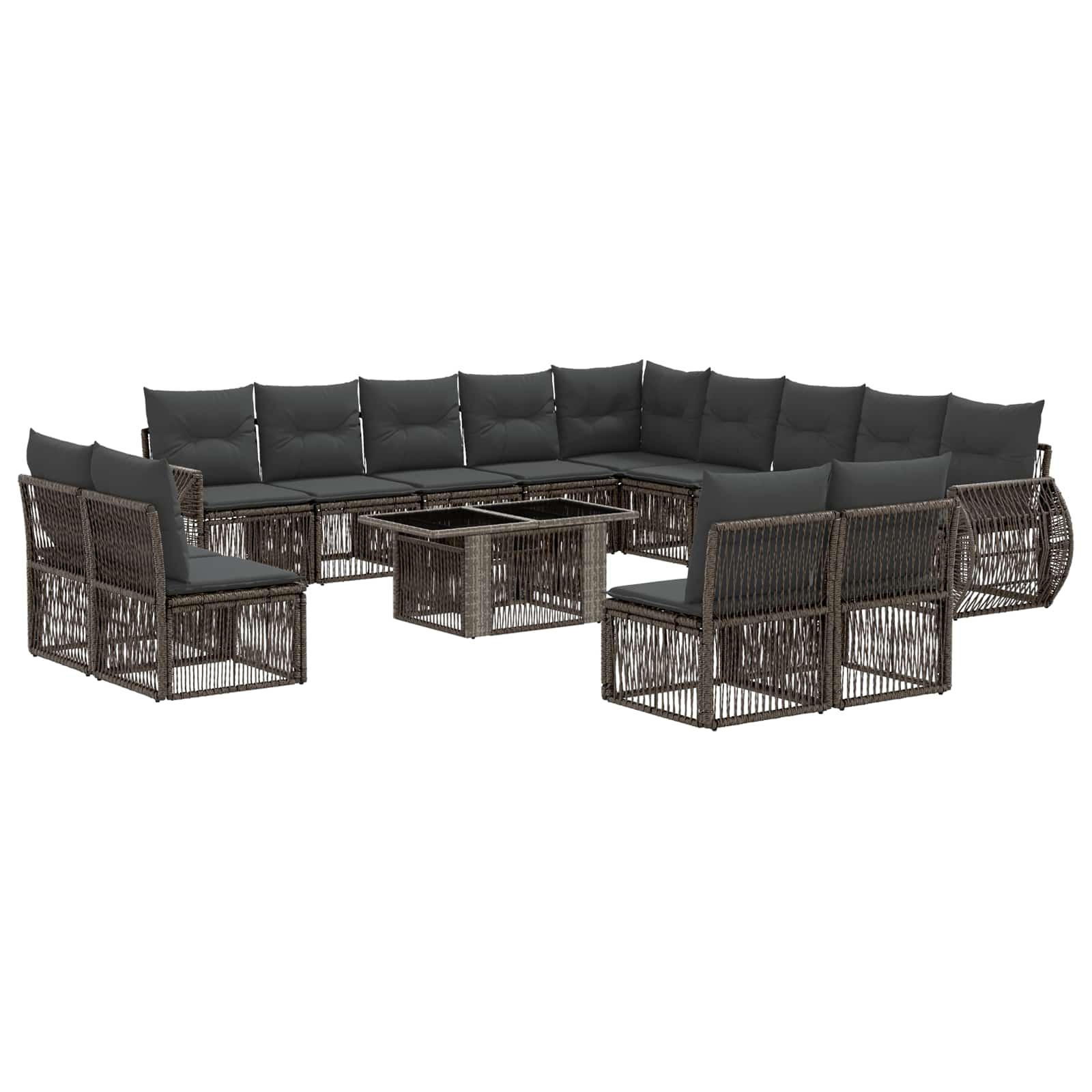 Gartensofa-set 14 stk. Grau und Dunkelgrau Poly-Rattan