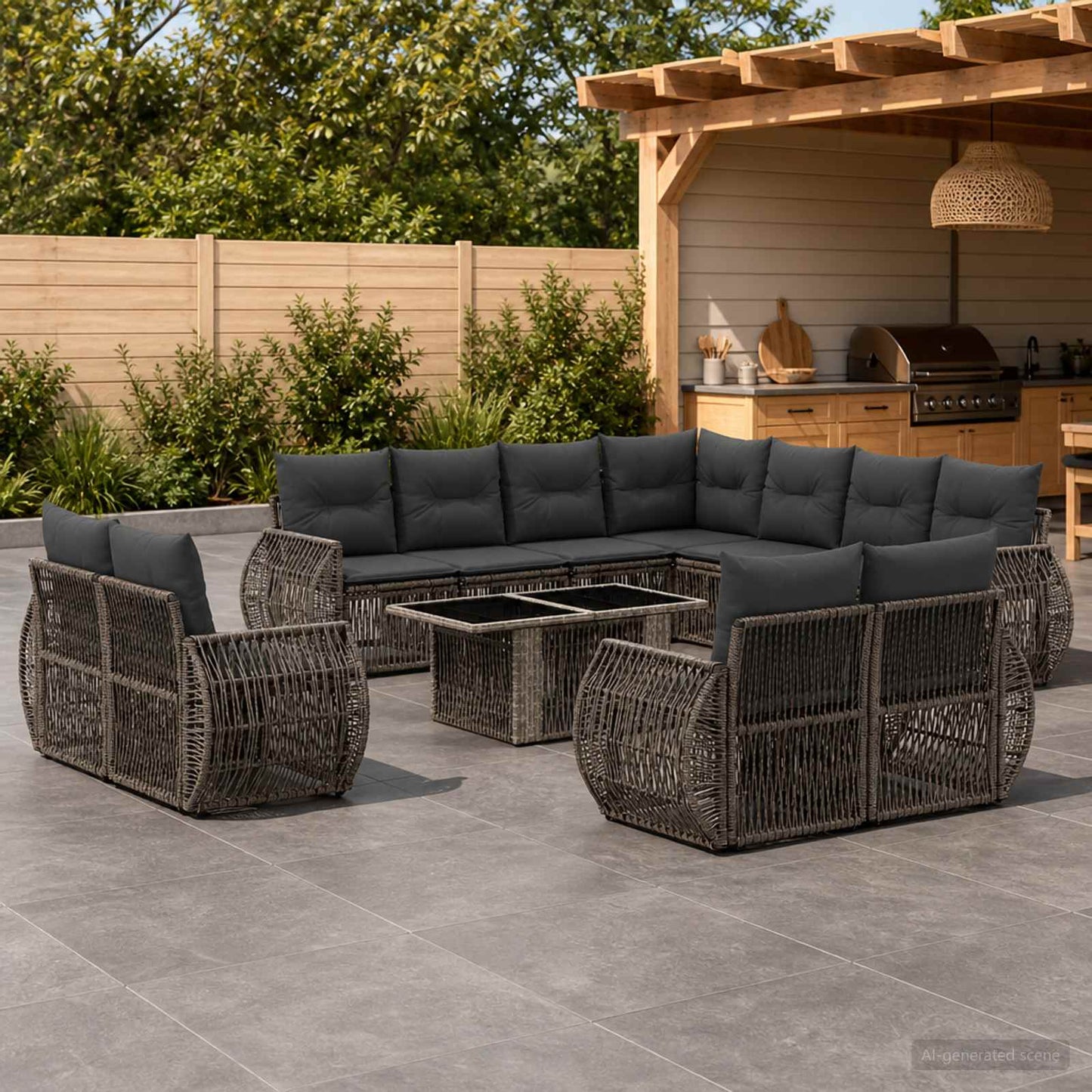 Gartensofa-set 12 stk. Grau und Dunkelgrau Poly-Rattan