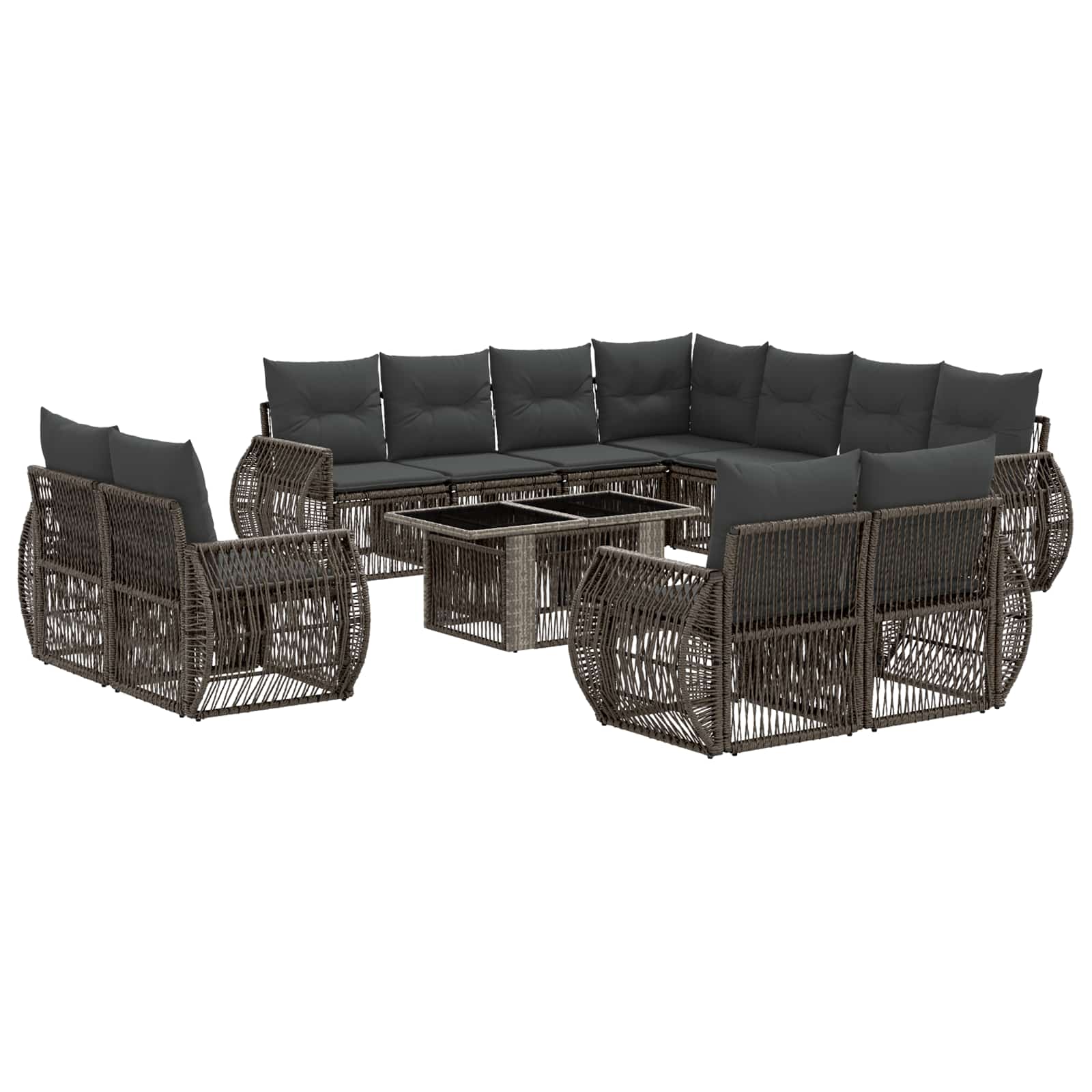 Gartensofa-set 12 stk. Grau und Dunkelgrau Poly-Rattan