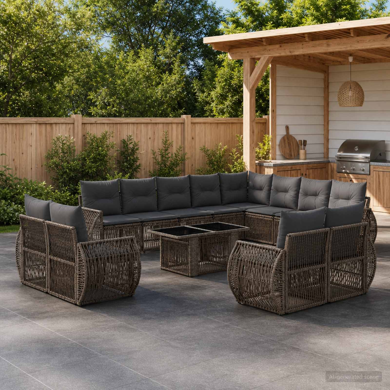Gartensofa-set 13 stk. Grau und Dunkelgrau Poly-Rattan
