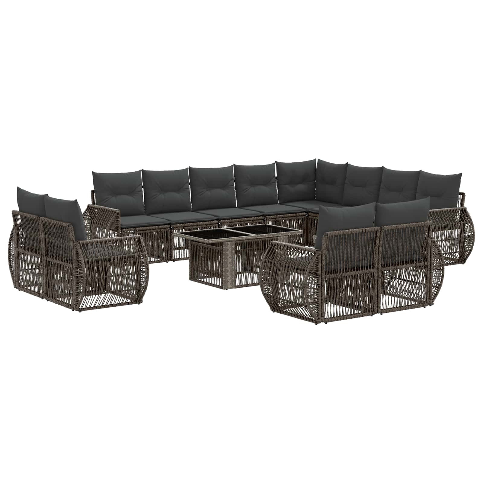 Gartensofa-set 13 stk. Grau und Dunkelgrau Poly-Rattan