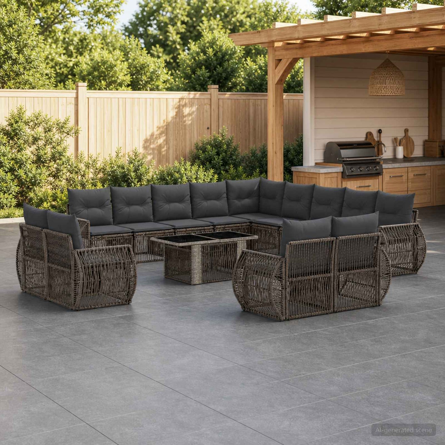 Gartensofa-set 14 stk. Grau und Dunkelgrau Poly-Rattan
