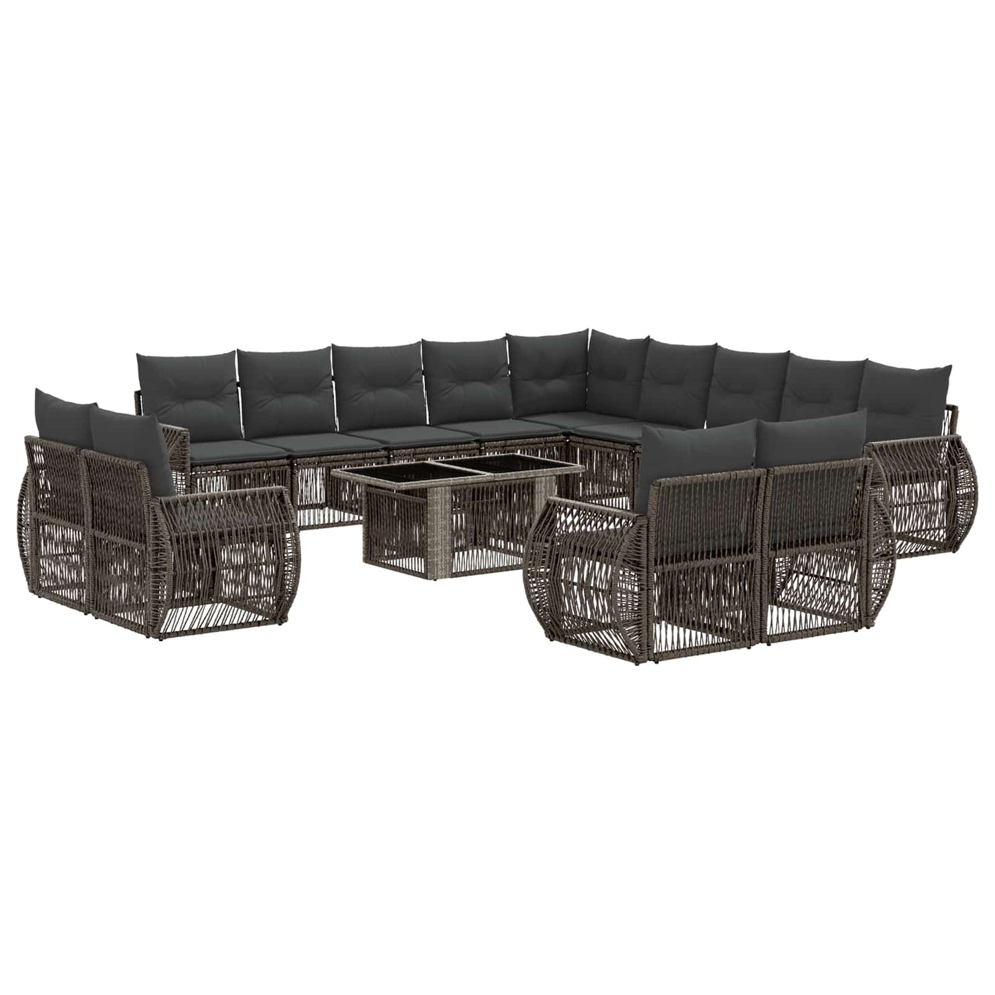 Gartensofa-set 14 stk. Grau und Dunkelgrau Poly-Rattan