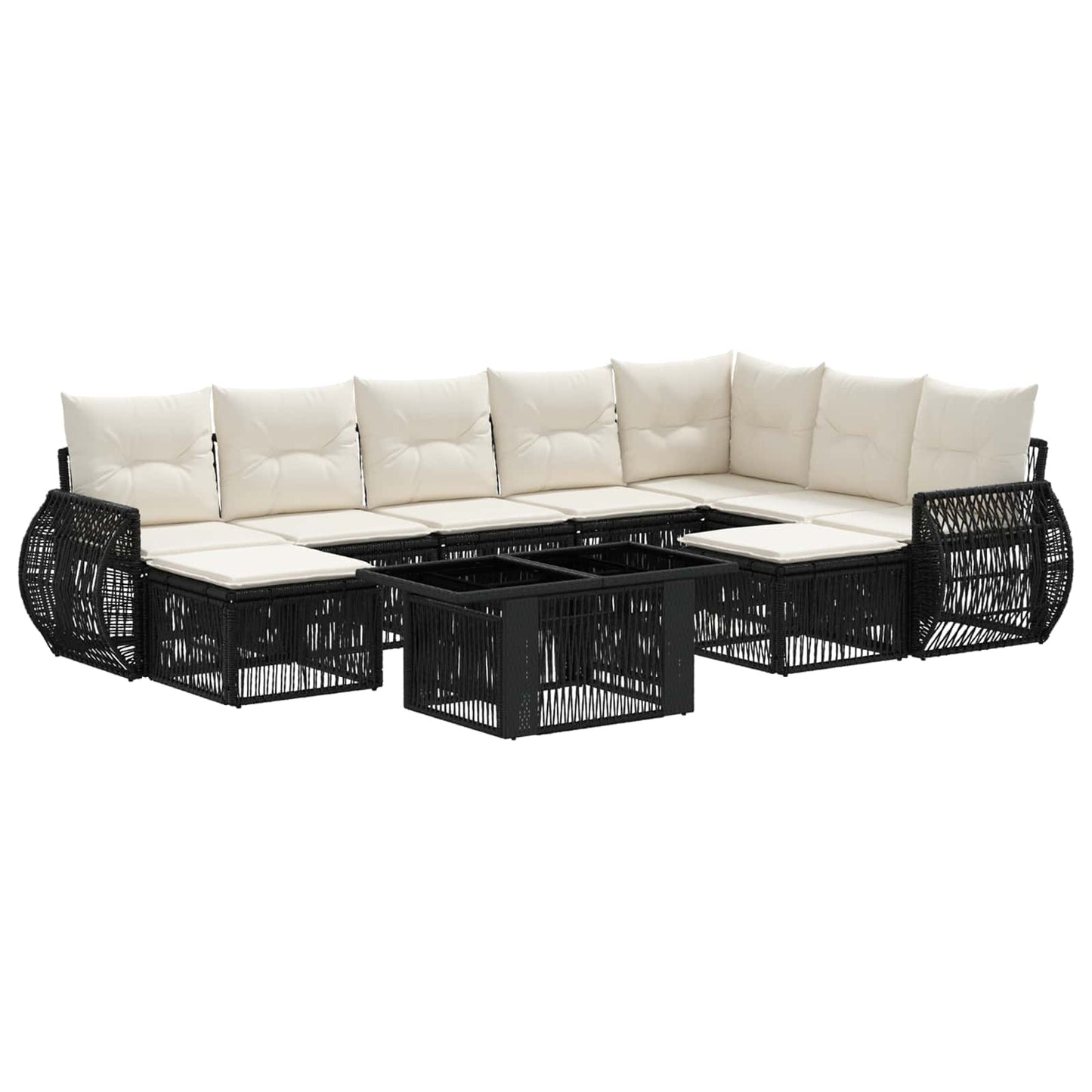 Gartensofa-set 10 stk. Schwarz und Cremeweiß Poly-Rattan