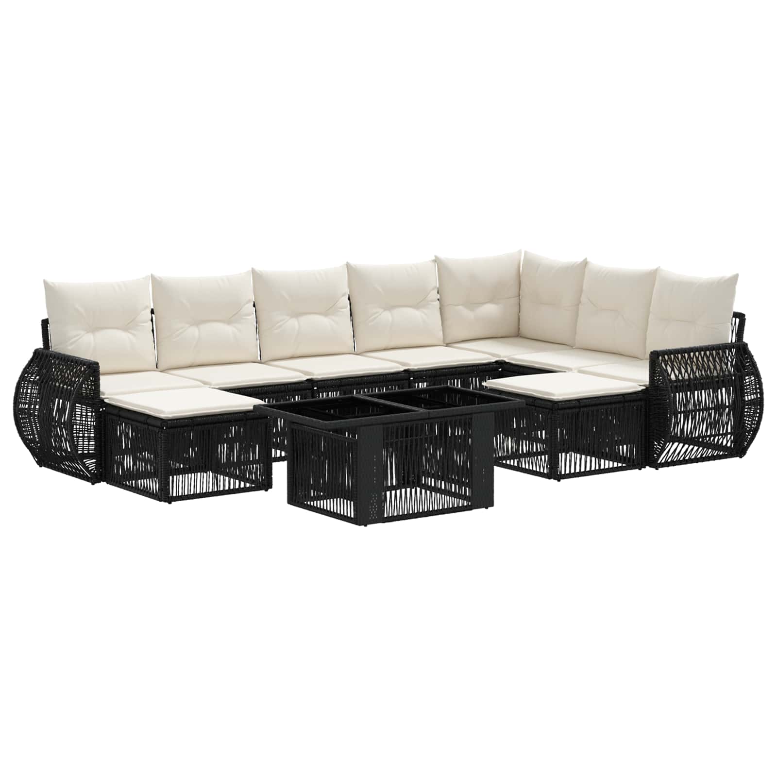 Gartensofa-set 10 stk. Schwarz und Cremeweiß Poly-Rattan