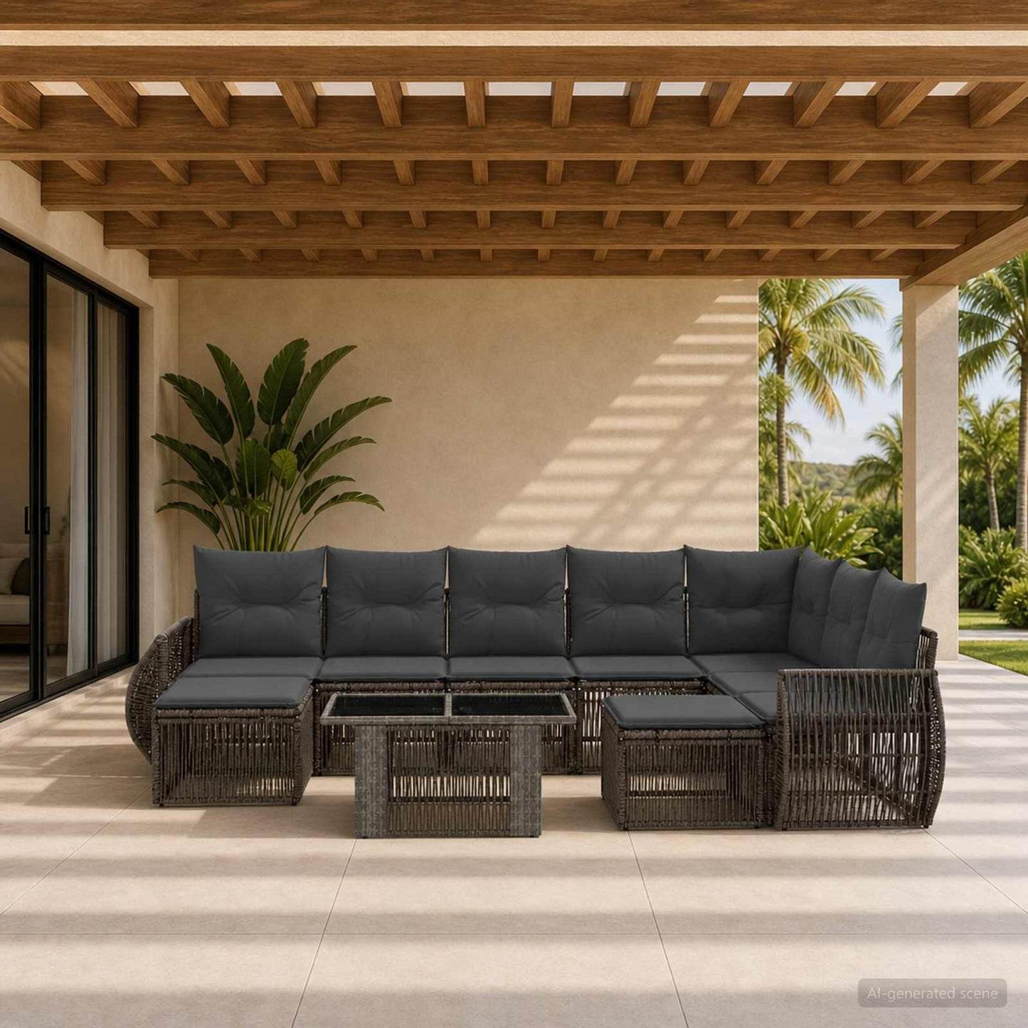 Gartensofa-set 10 stk. Grau und Dunkelgrau Poly-Rattan