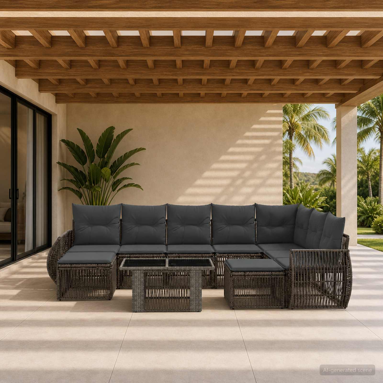 Gartensofa-set 10 stk. Grau und Dunkelgrau Poly-Rattan