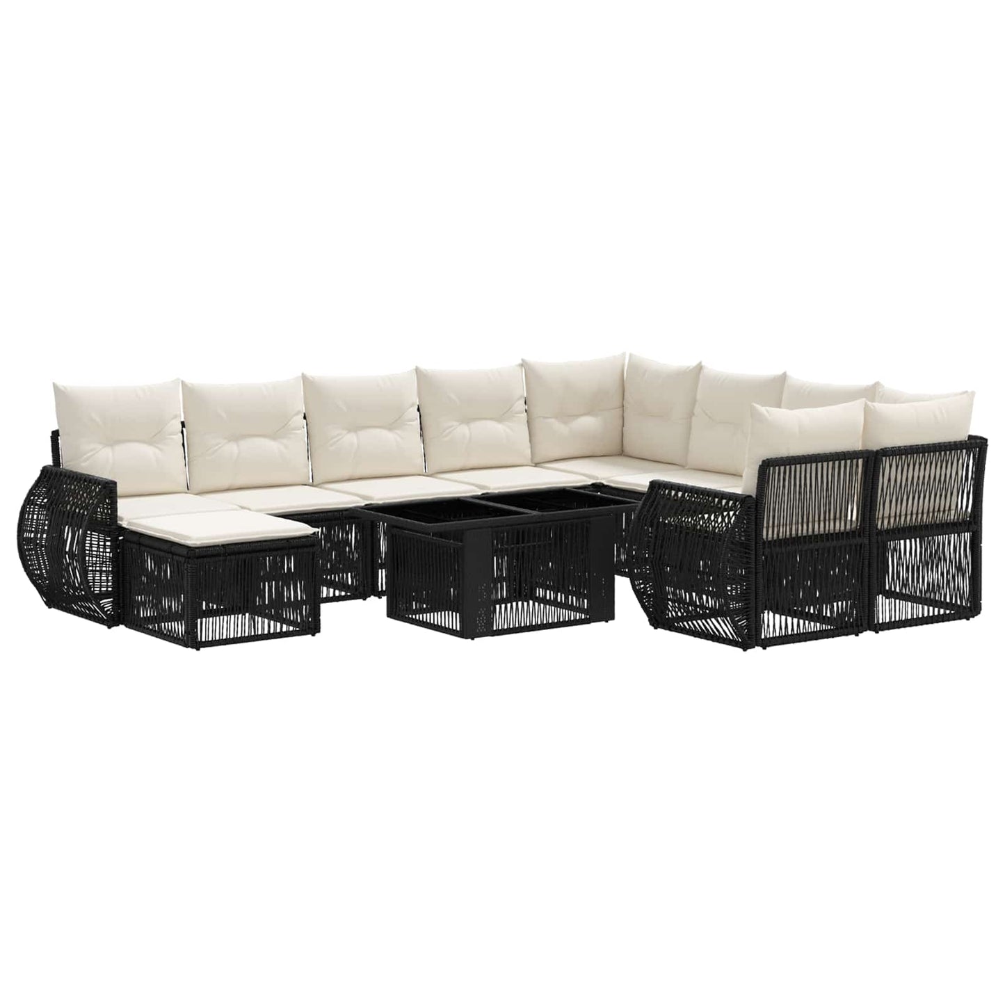 Gartensofa-set 11 stk. Schwarz und Cremeweiß Poly-Rattan