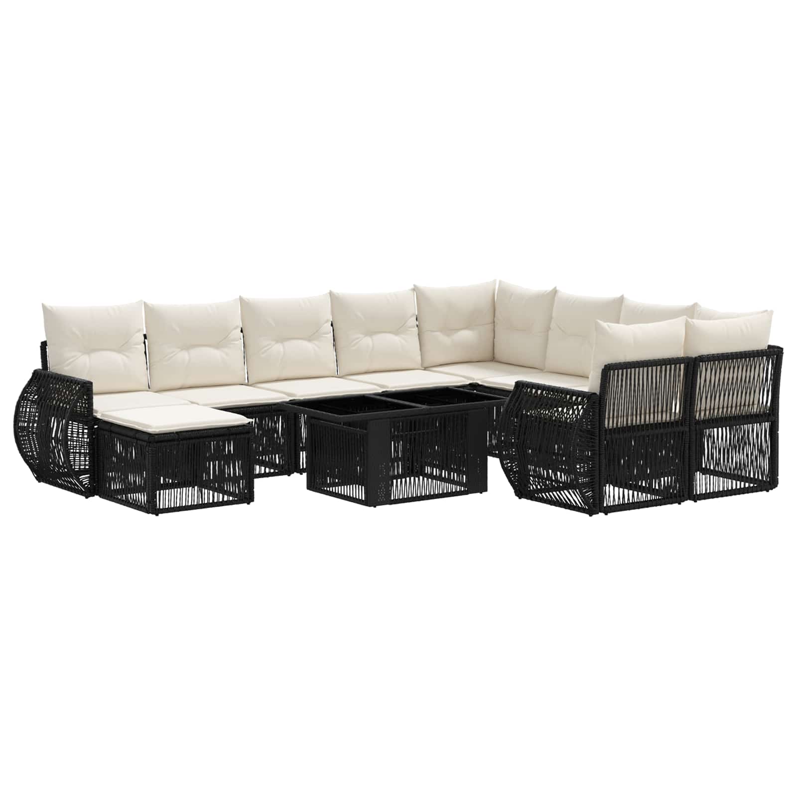 Gartensofa-set 11 stk. Schwarz und Cremeweiß Poly-Rattan