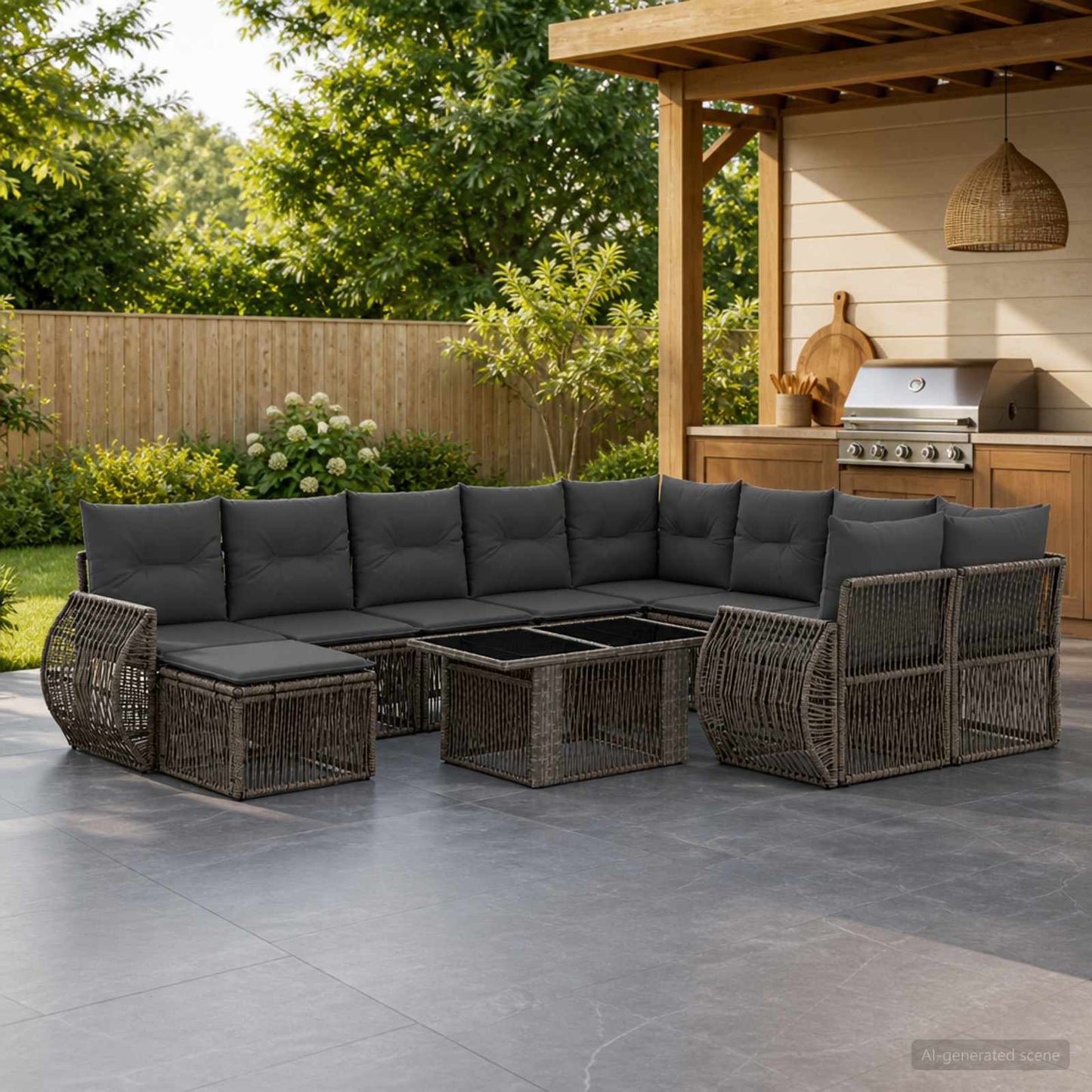 Gartensofa-set 11 stk. Grau und Dunkelgrau Poly-Rattan
