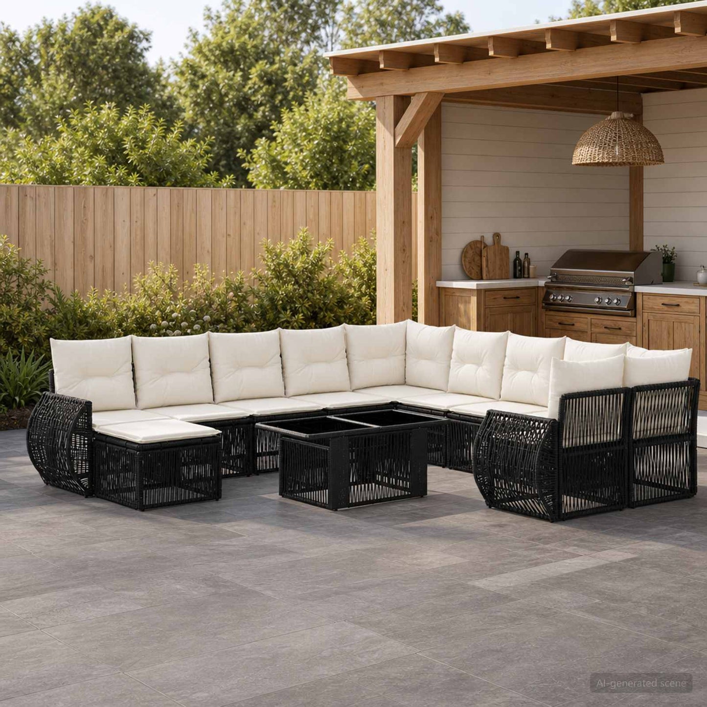 Gartensofa-set 12 stk. Schwarz und Cremeweiß Poly-Rattan