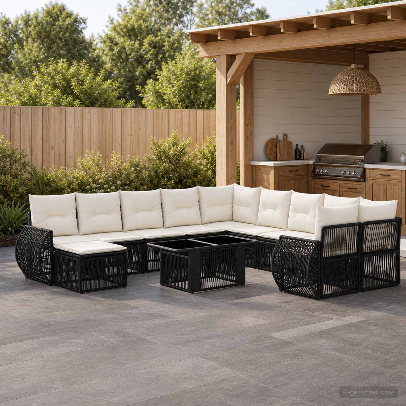 Gartensofa-set 12 stk. Schwarz und Cremeweiß Poly-Rattan