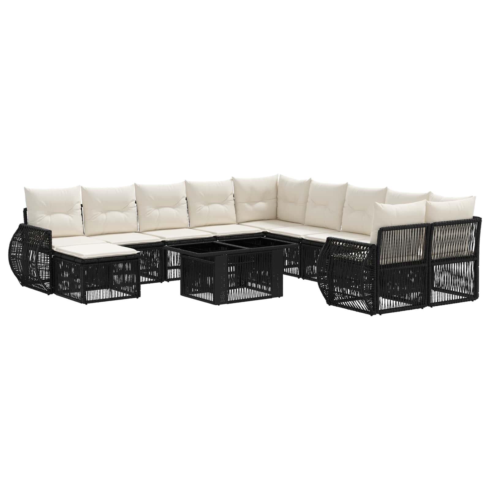 Gartensofa-set 12 stk. Schwarz und Cremeweiß Poly-Rattan