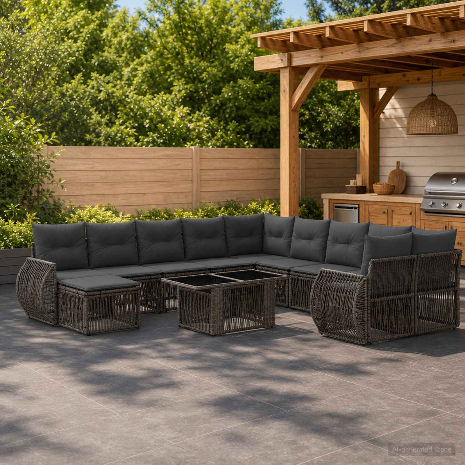 Gartensofa-set 12 stk. Grau und Dunkelgrau Poly-Rattan