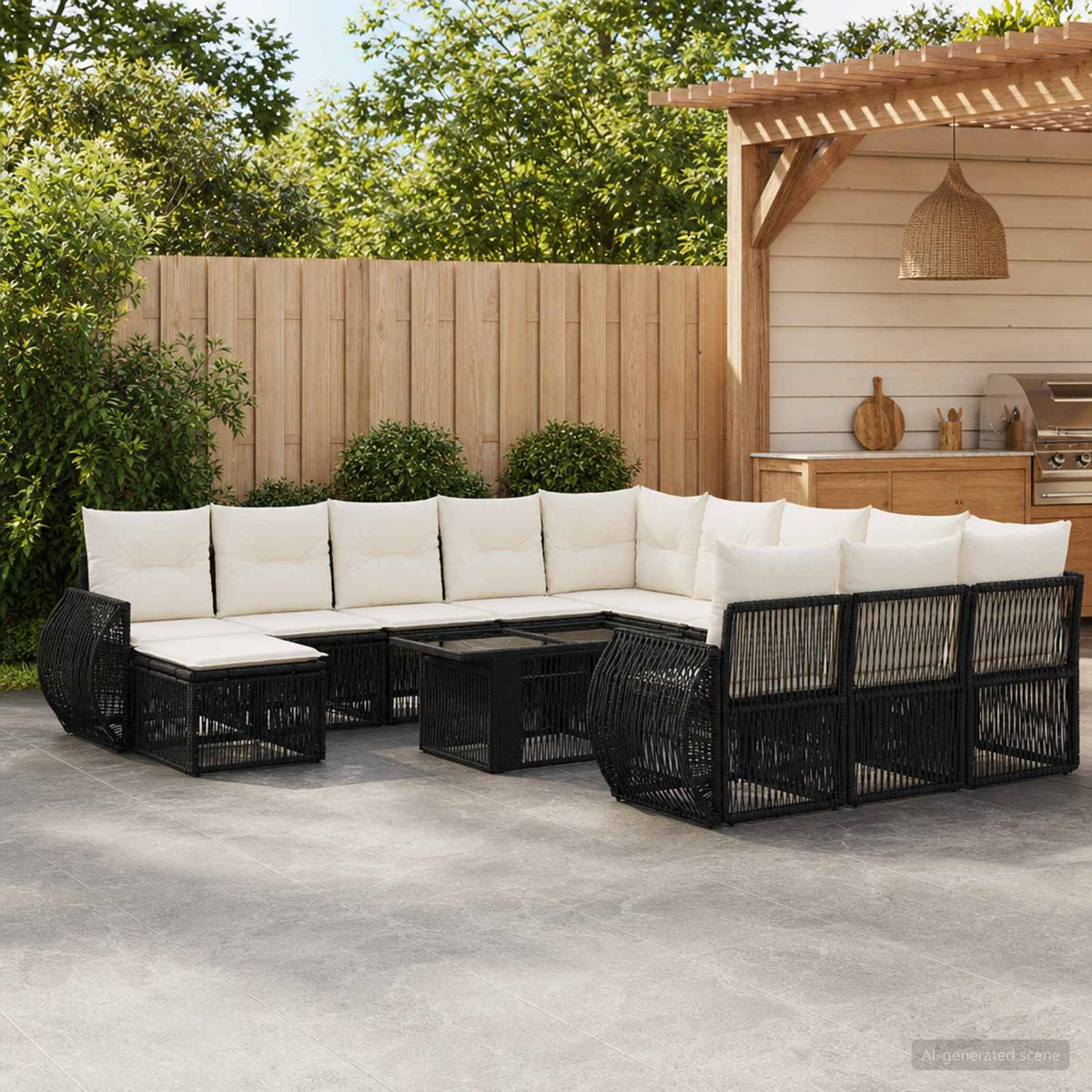 Gartensofa-set 13 stk. Schwarz und Cremeweiß Poly-Rattan