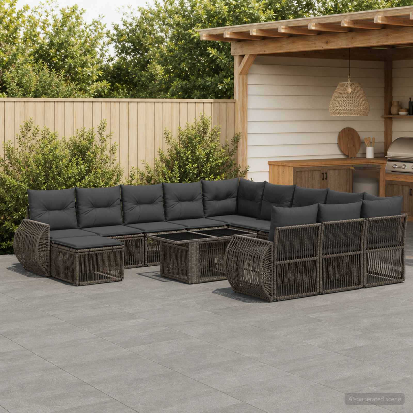 Gartensofa-set 13 stk. Grau und Dunkelgrau Poly-Rattan