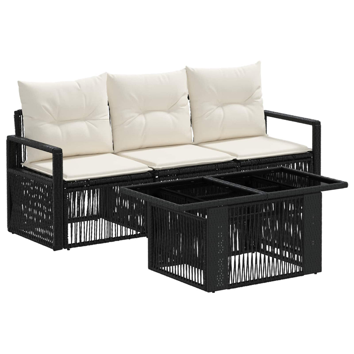 Gartensofa-set 4 stk. Schwarz und Cremeweiß Poly-Rattan