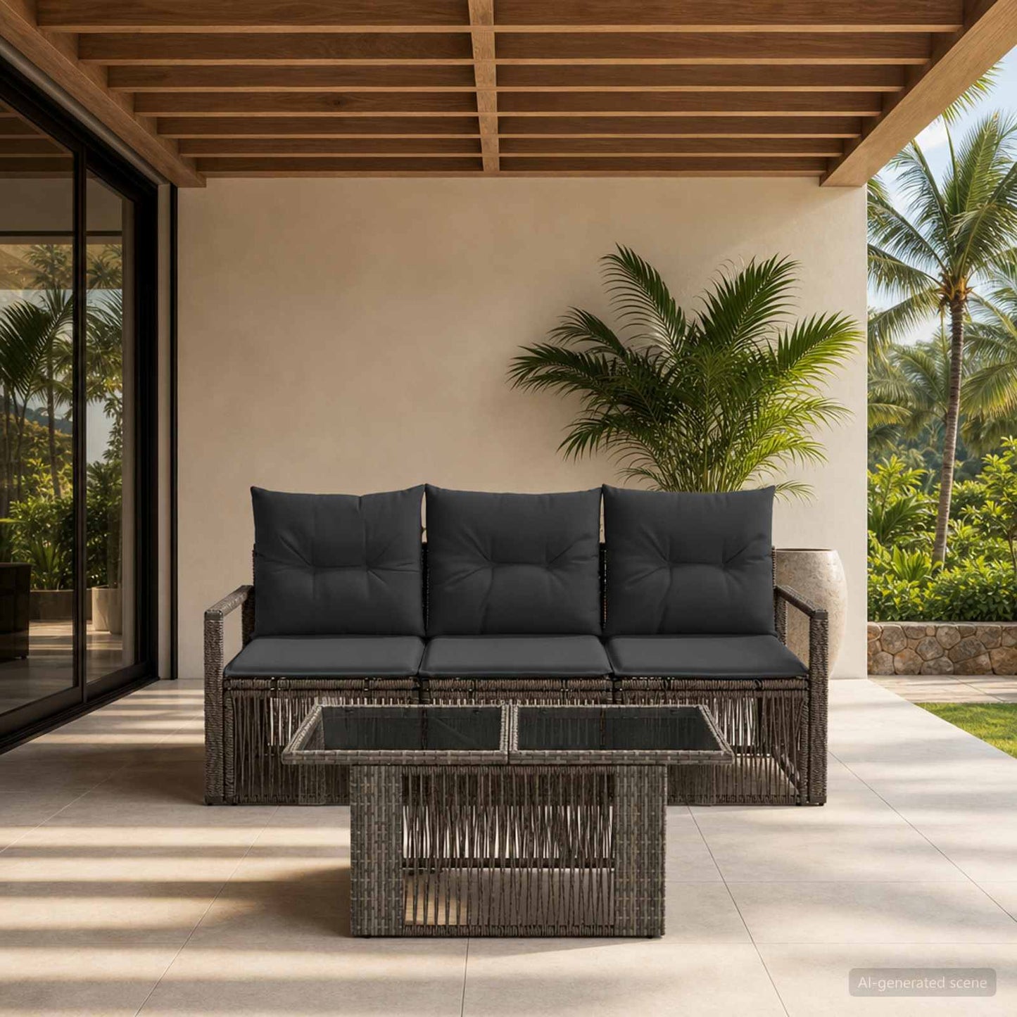 Gartensofa-set 4 stk. Grau und Dunkelgrau Poly-Rattan