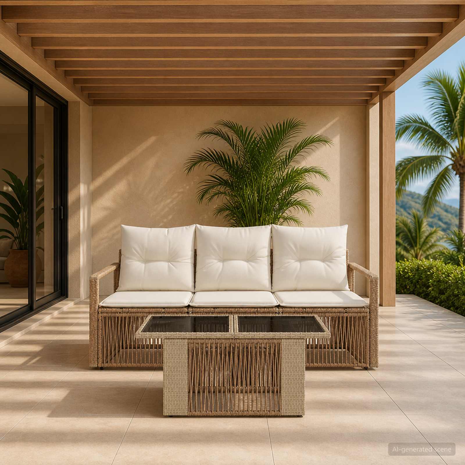 Gartensofa-set 4 stk. Beige und Cremeweiß Poly-Rattan