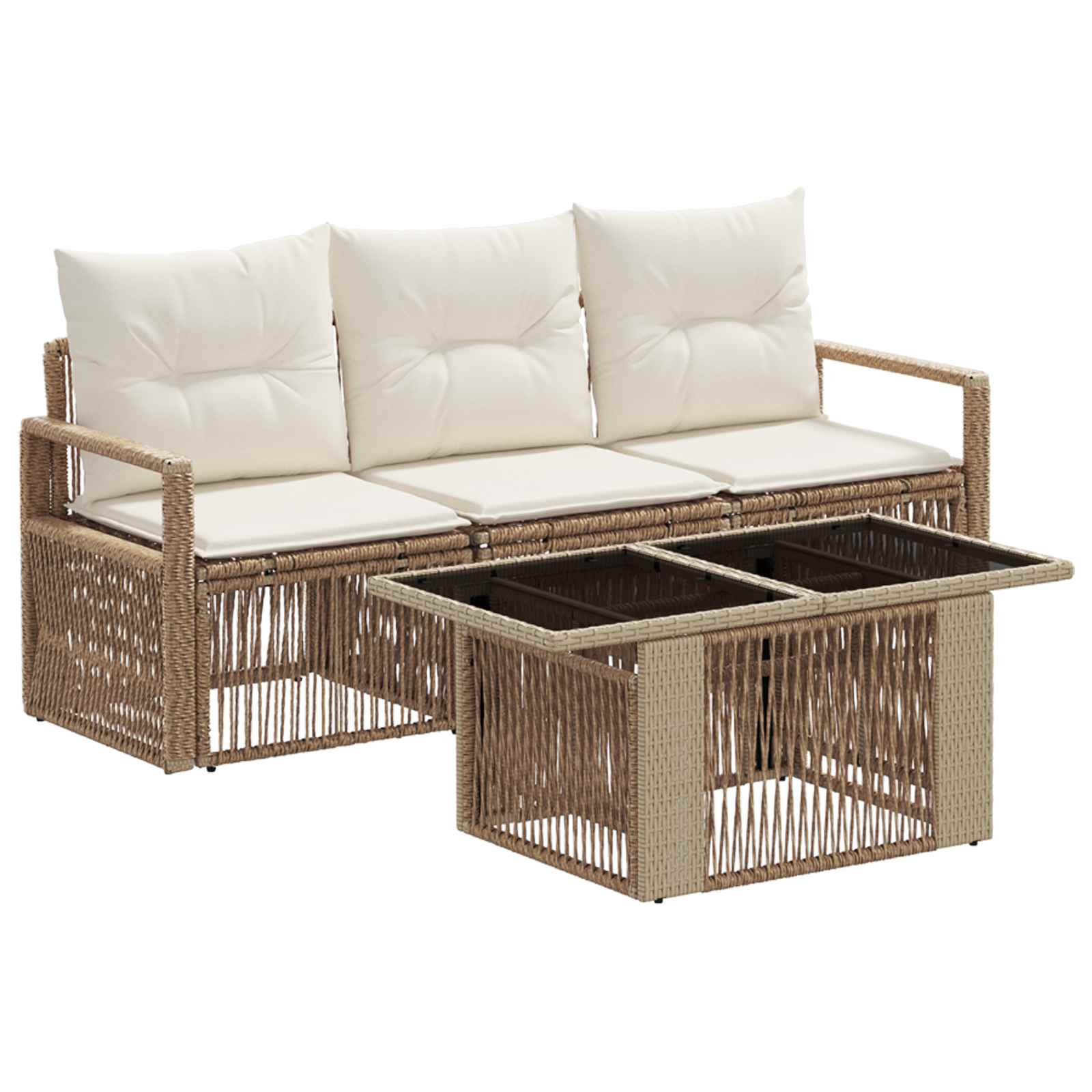 Gartensofa-set 4 stk. Beige und Cremeweiß Poly-Rattan