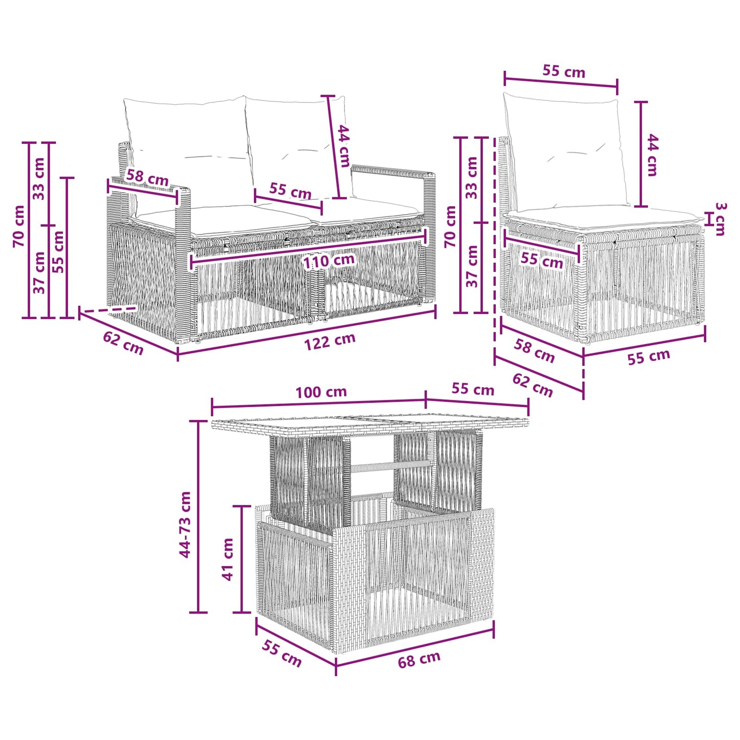 Gartensofa-set 4 stk. Beige und Cremeweiß Poly-Rattan