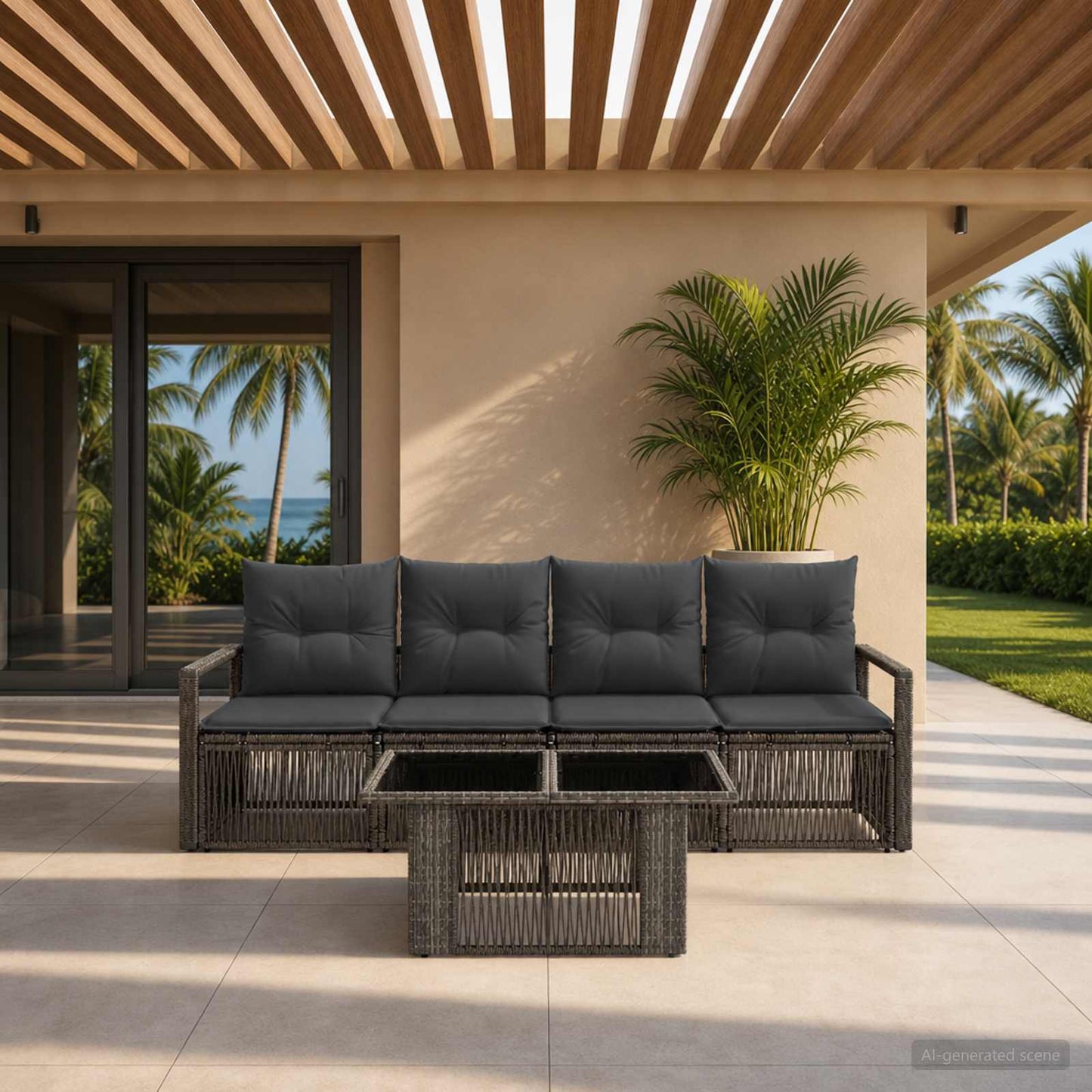 Gartensofa-set 5 stk. Grau und Dunkelgrau Poly-Rattan