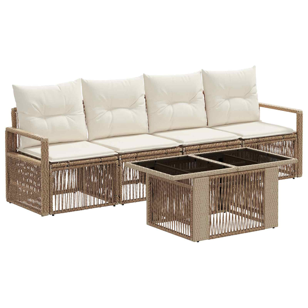 Gartensofa-set 5 stk. Beige und Cremeweiß Poly-Rattan