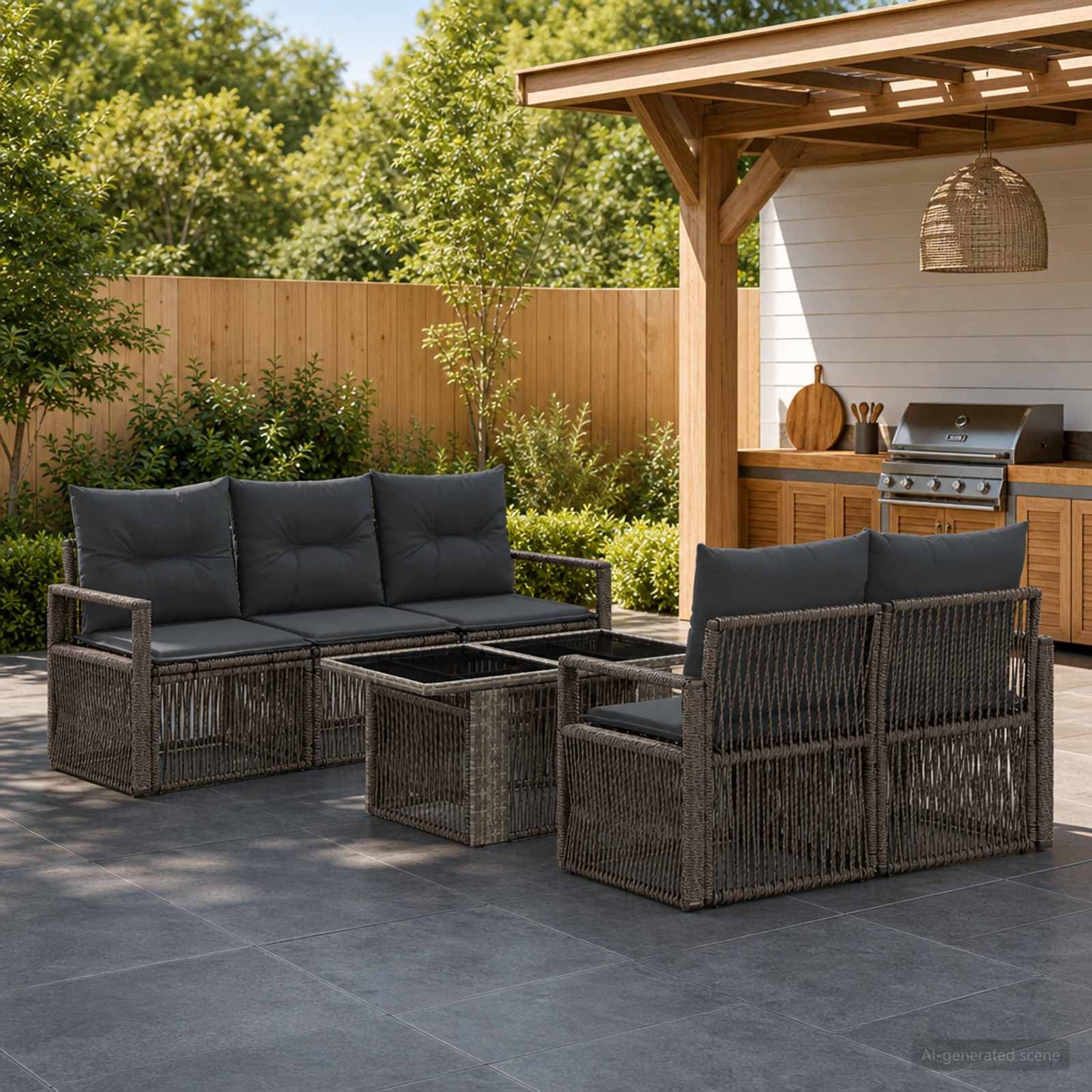 Gartensofa-set 6 stk. Grau und Dunkelgrau Poly-Rattan
