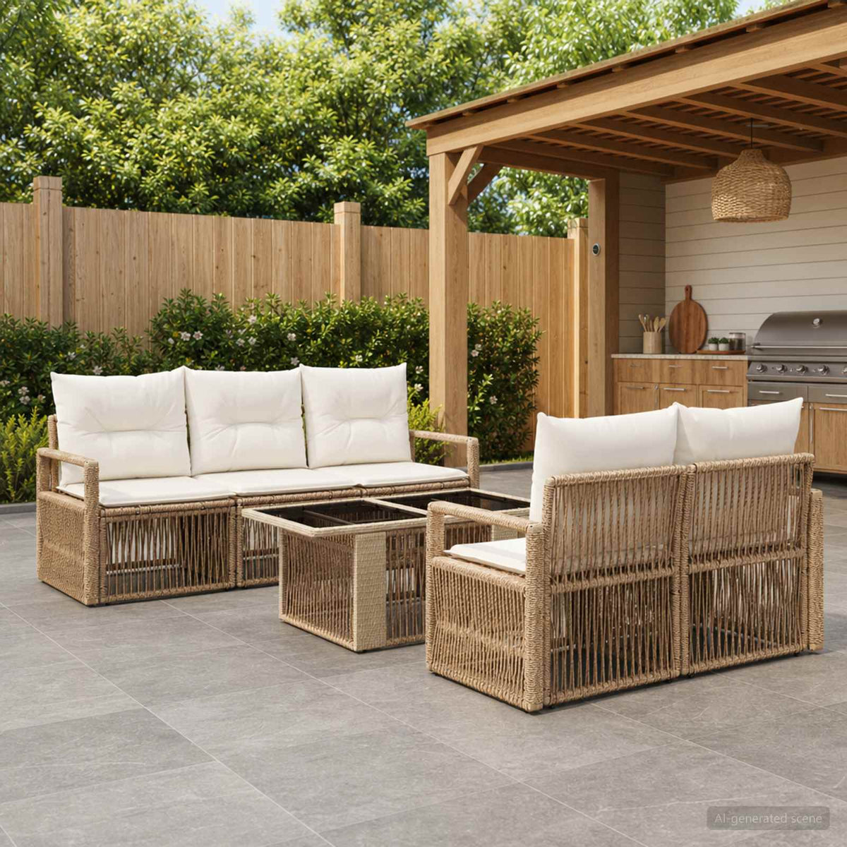 Gartensofa-set 6 stk. Beige und Cremeweiß Poly-Rattan