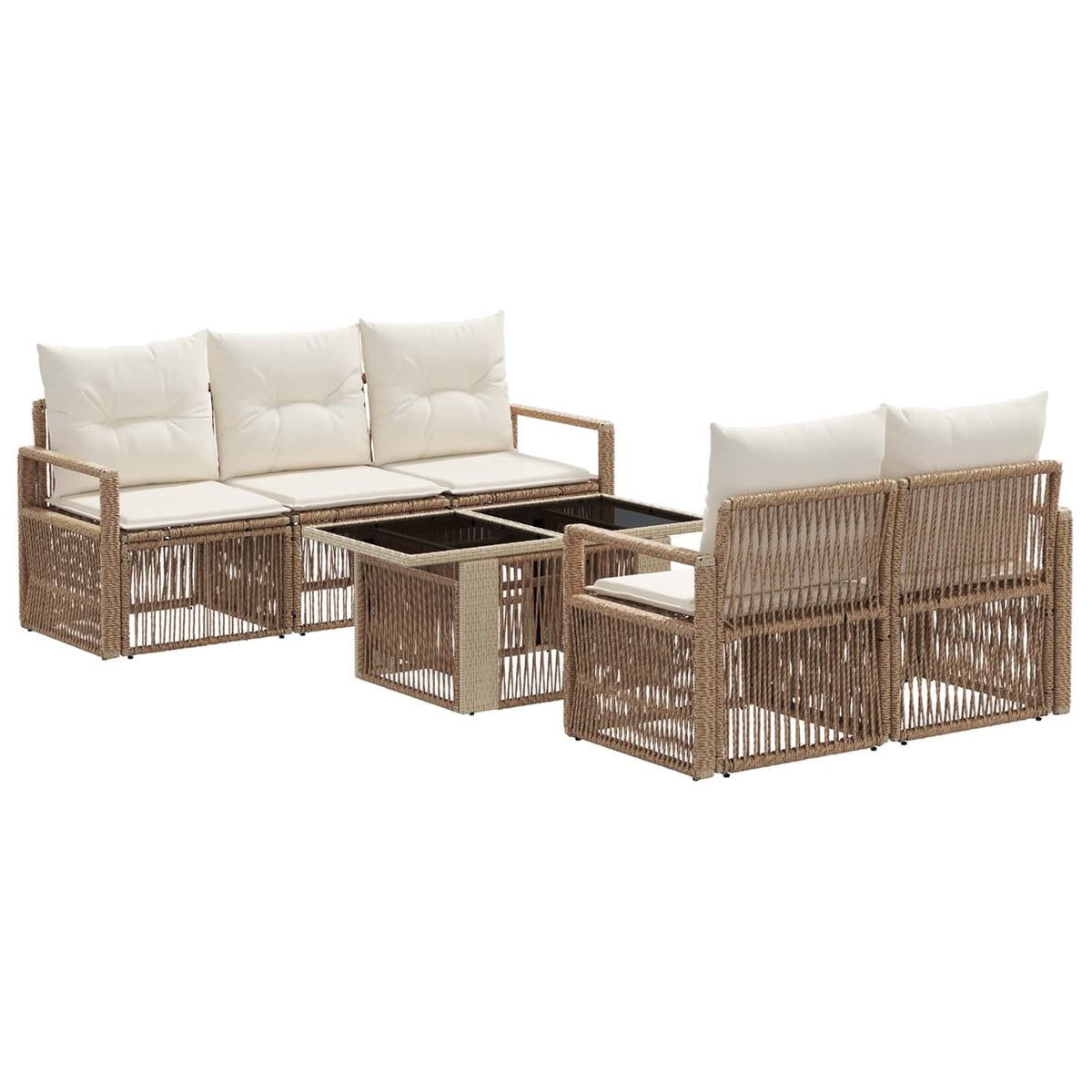 Gartensofa-set 6 stk. Beige und Cremeweiß Poly-Rattan