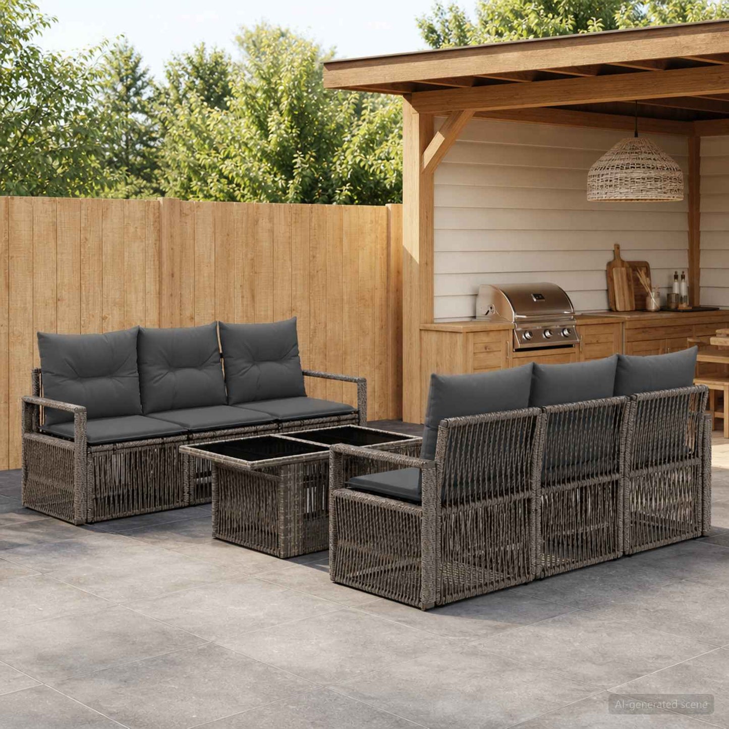 Gartensofa-set 7 stk. Grau und Dunkelgrau Poly-Rattan