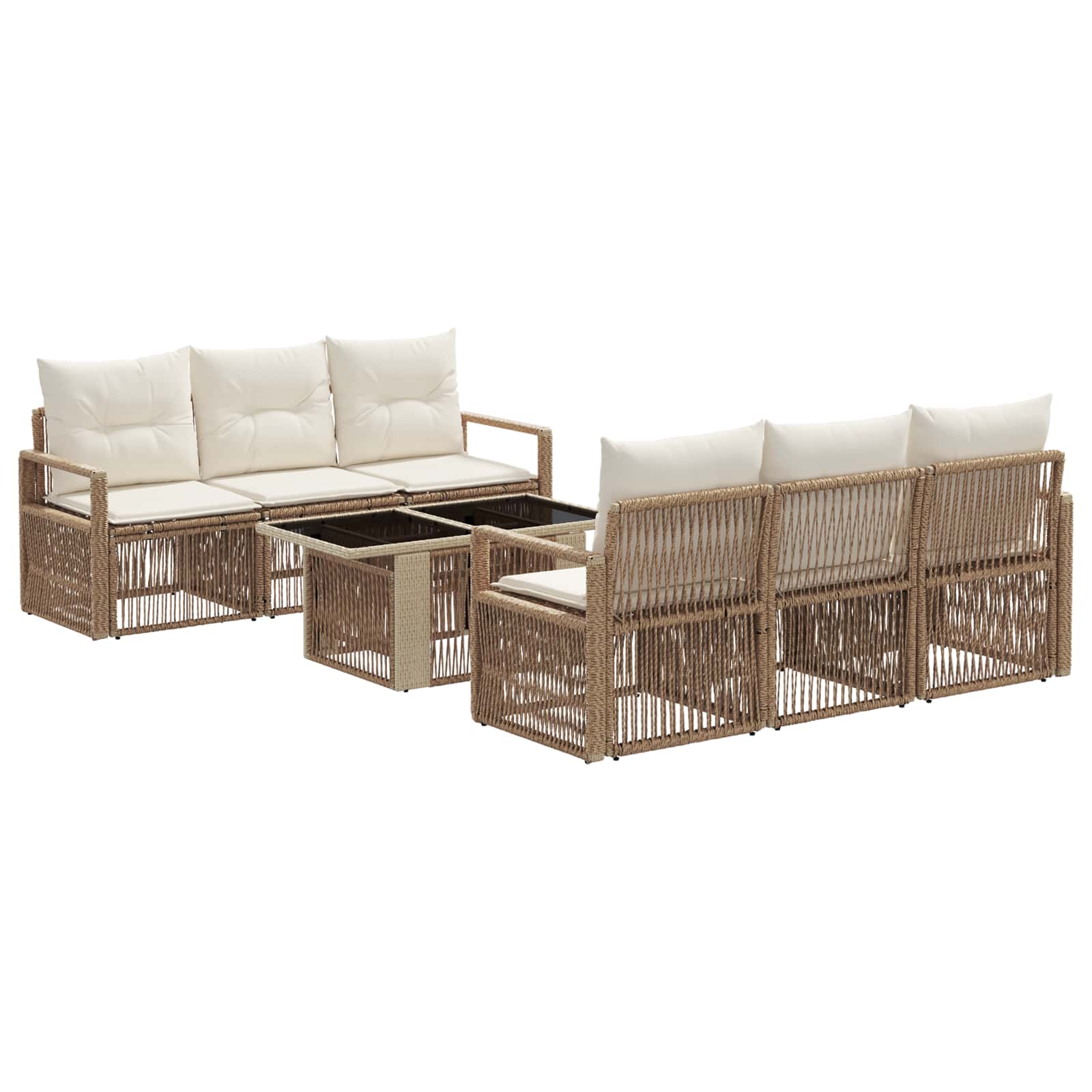 Gartensofa-set 7 stk. Beige und Cremeweiß Poly-Rattan