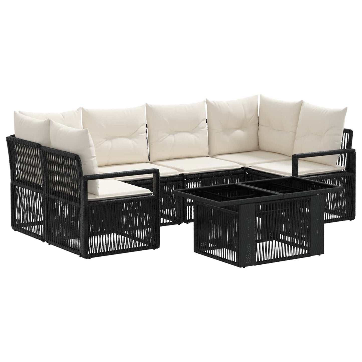 Gartensofa-set 7 stk. Schwarz und Cremeweiß Poly-Rattan
