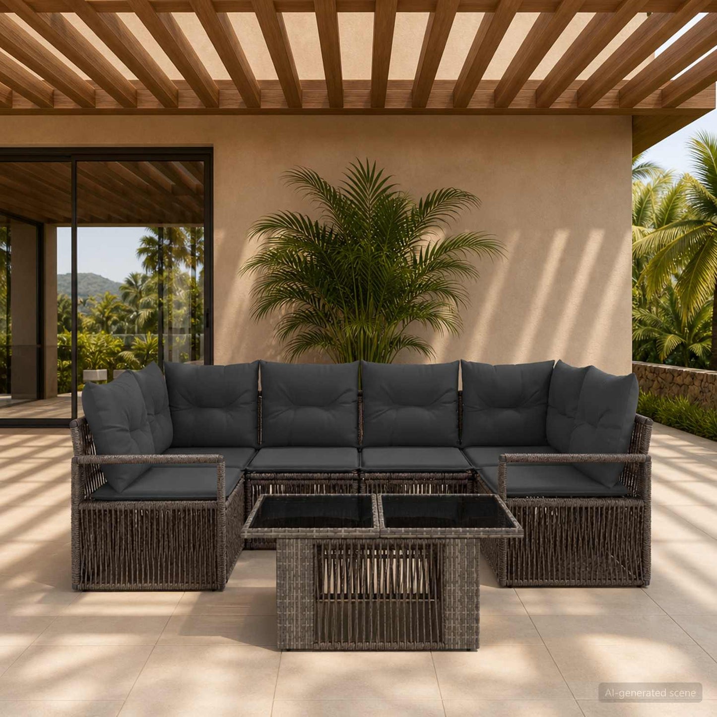Gartensofa-set 7 stk. Grau und Dunkelgrau Poly-Rattan