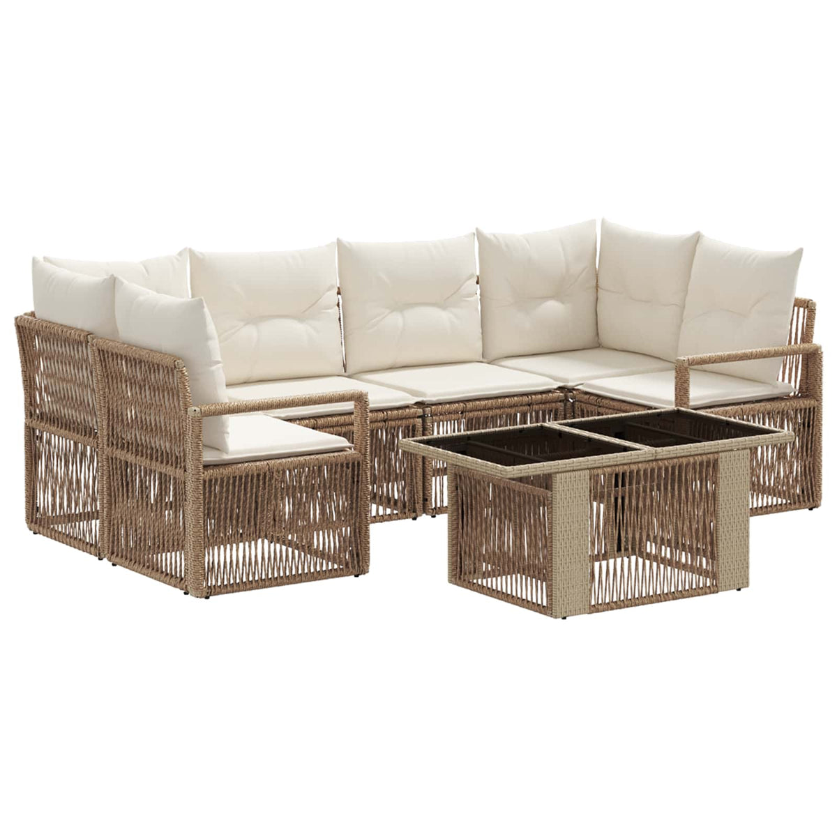Gartensofa-set 7 stk. Beige und Cremeweiß Poly-Rattan