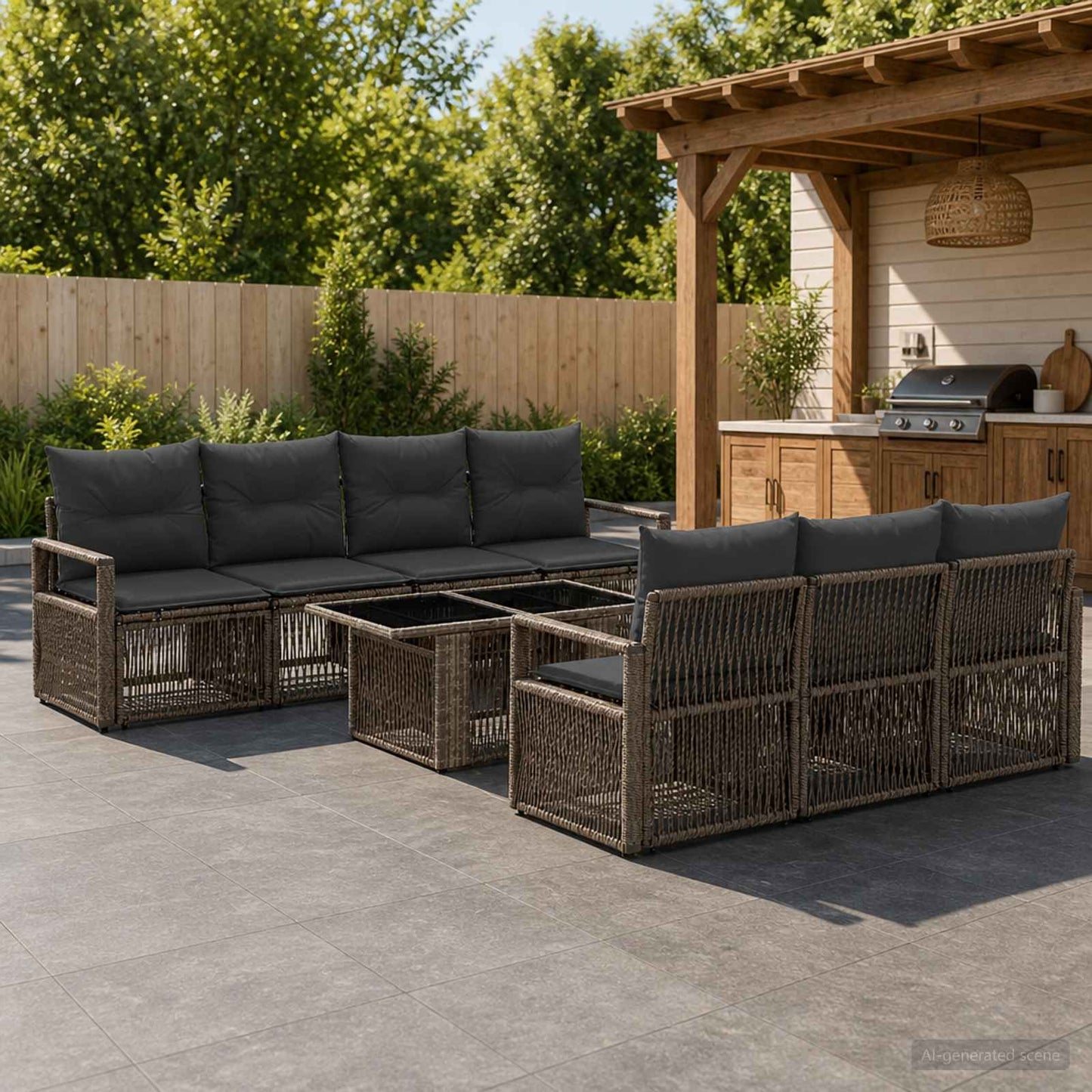 Gartensofa-set 8 stk. Grau und Dunkelgrau Poly-Rattan