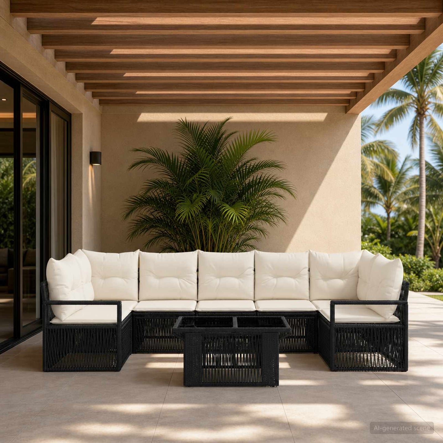 Gartensofa-set 8 stk. Schwarz und Cremeweiß Poly-Rattan