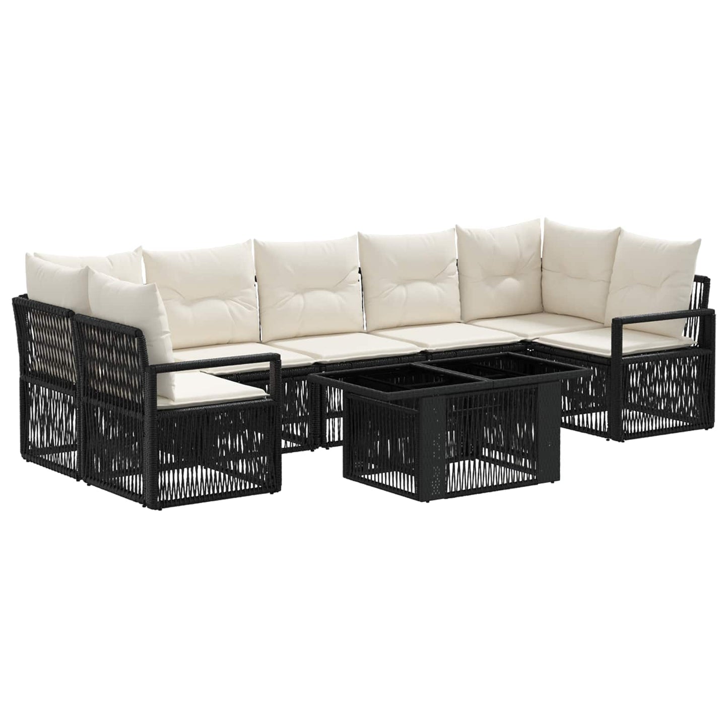 Gartensofa-set 8 stk. Schwarz und Cremeweiß Poly-Rattan