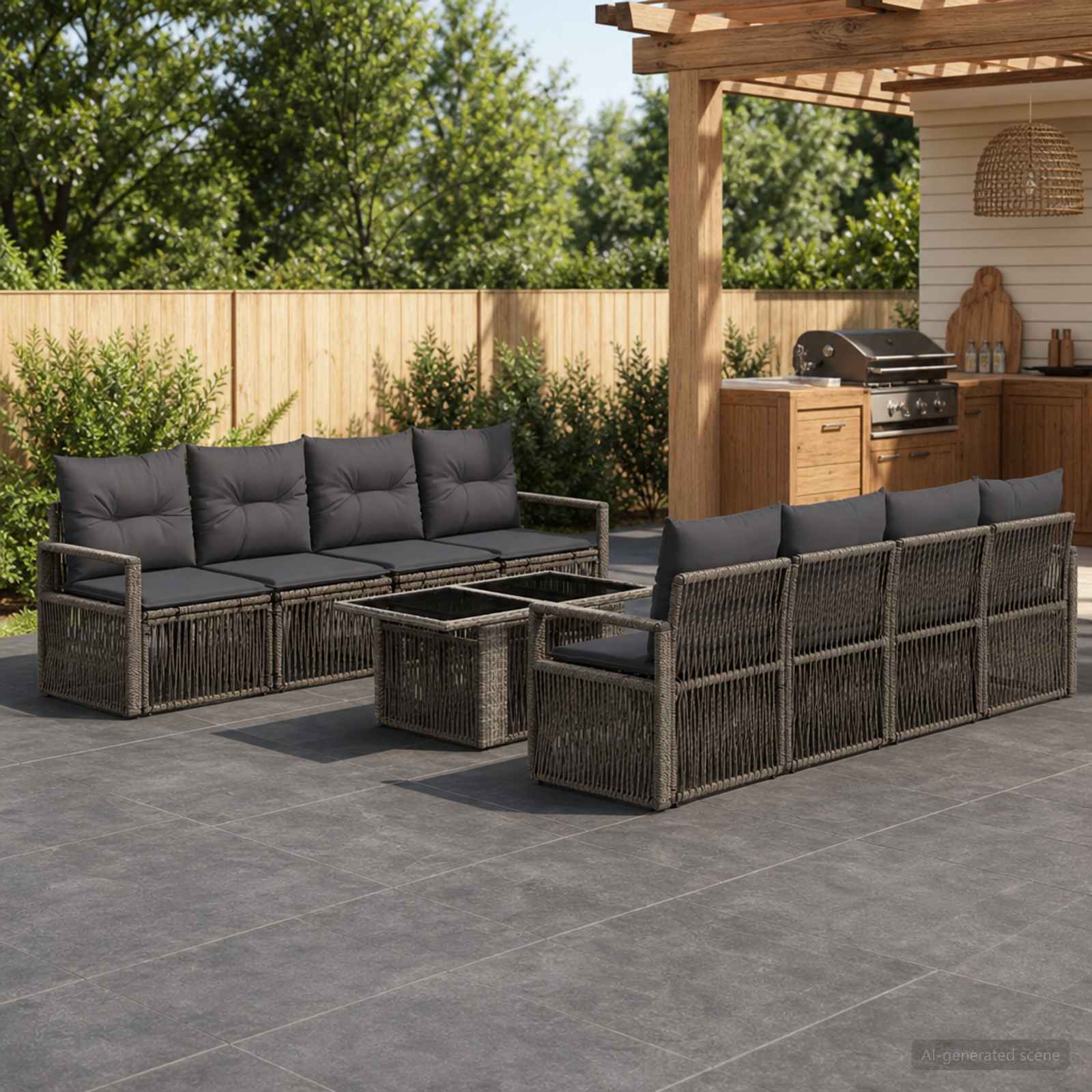 Gartensofa-set 9 stk. Grau und Dunkelgrau Poly-Rattan