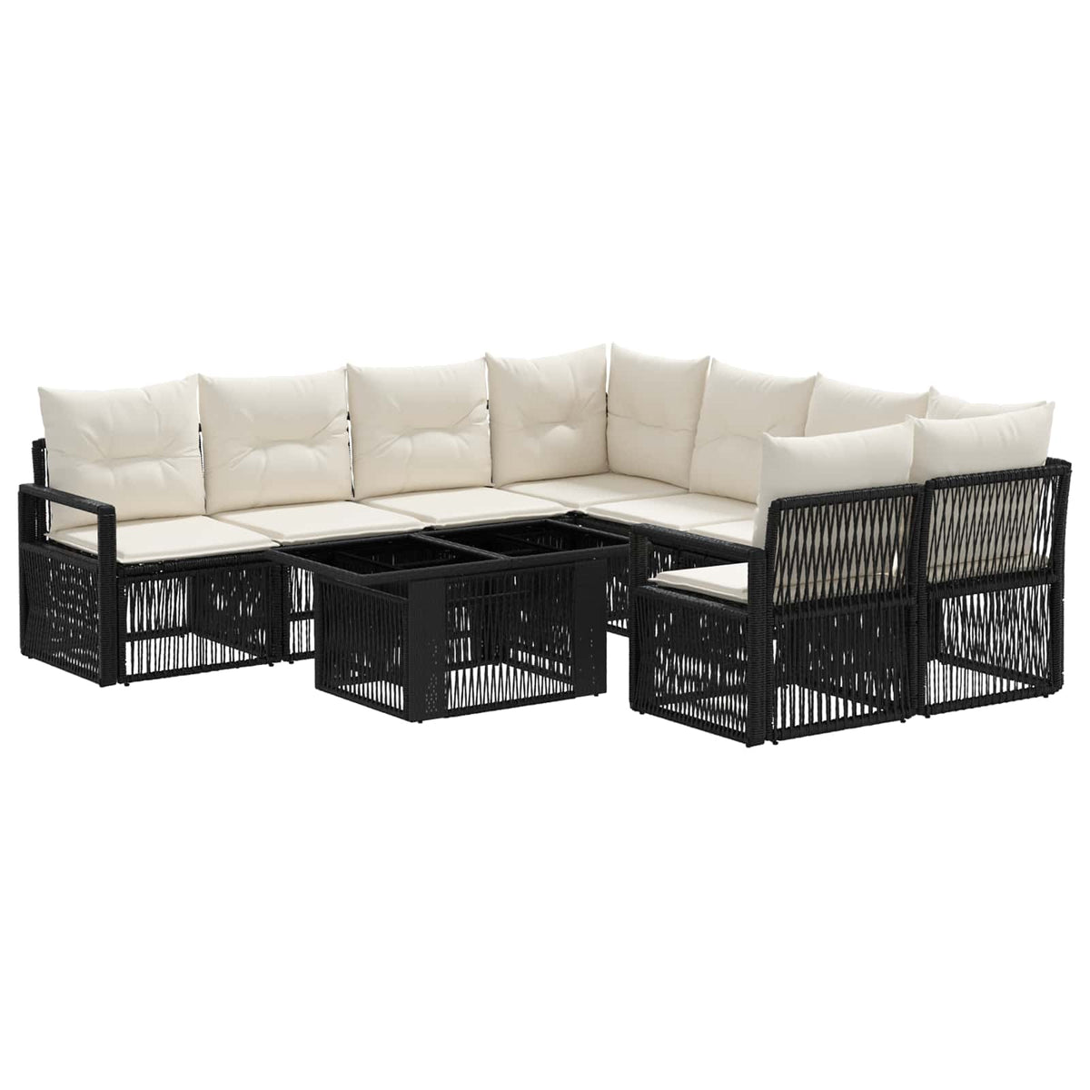 Gartensofa-set 9 stk. Schwarz und Cremeweiß Poly-Rattan