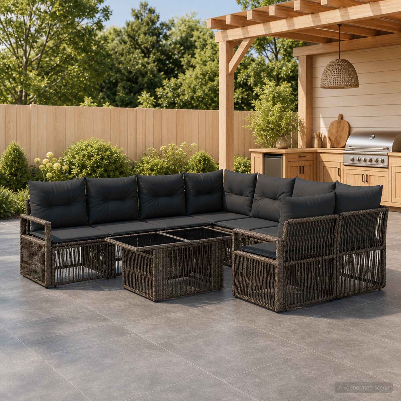 Gartensofa-set 9 stk. Grau und Dunkelgrau Poly-Rattan