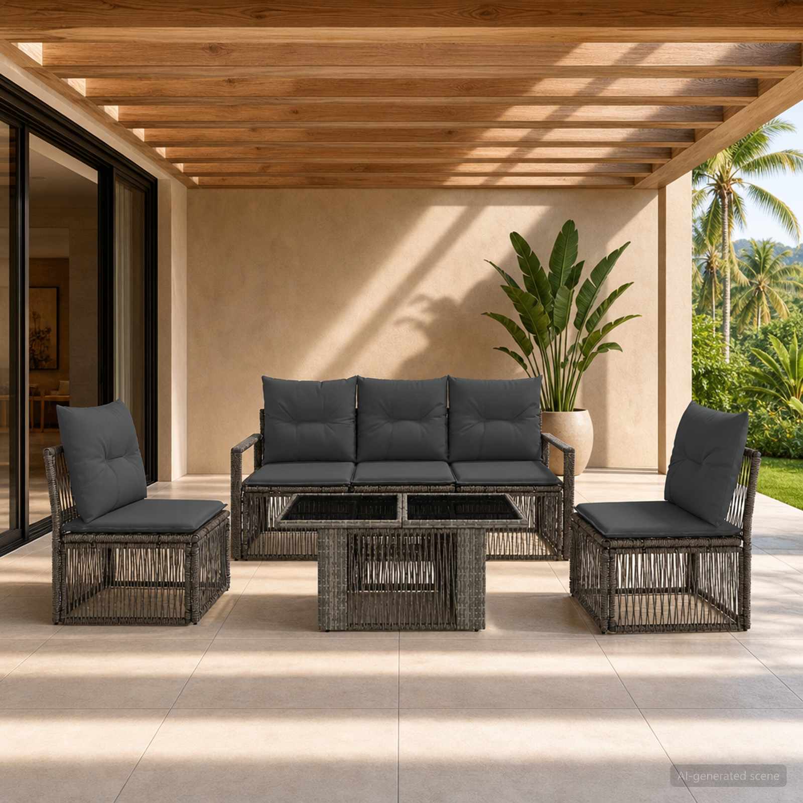 Gartensofa-set 6 stk. Grau und Dunkelgrau Poly-Rattan