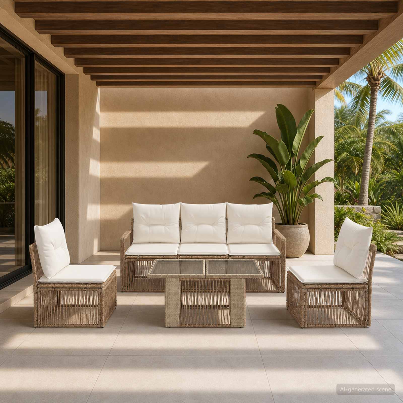 Gartensofa-set 6 stk. Beige und Cremeweiß Poly-Rattan