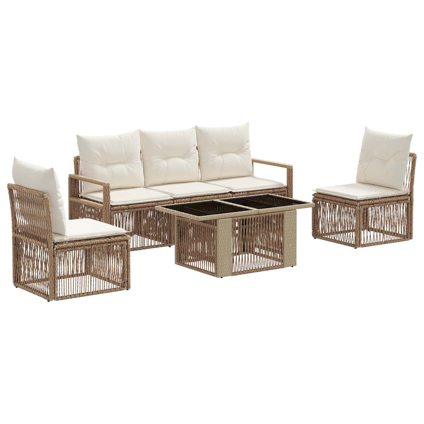 Gartensofa-set 6 stk. Beige und Cremeweiß Poly-Rattan