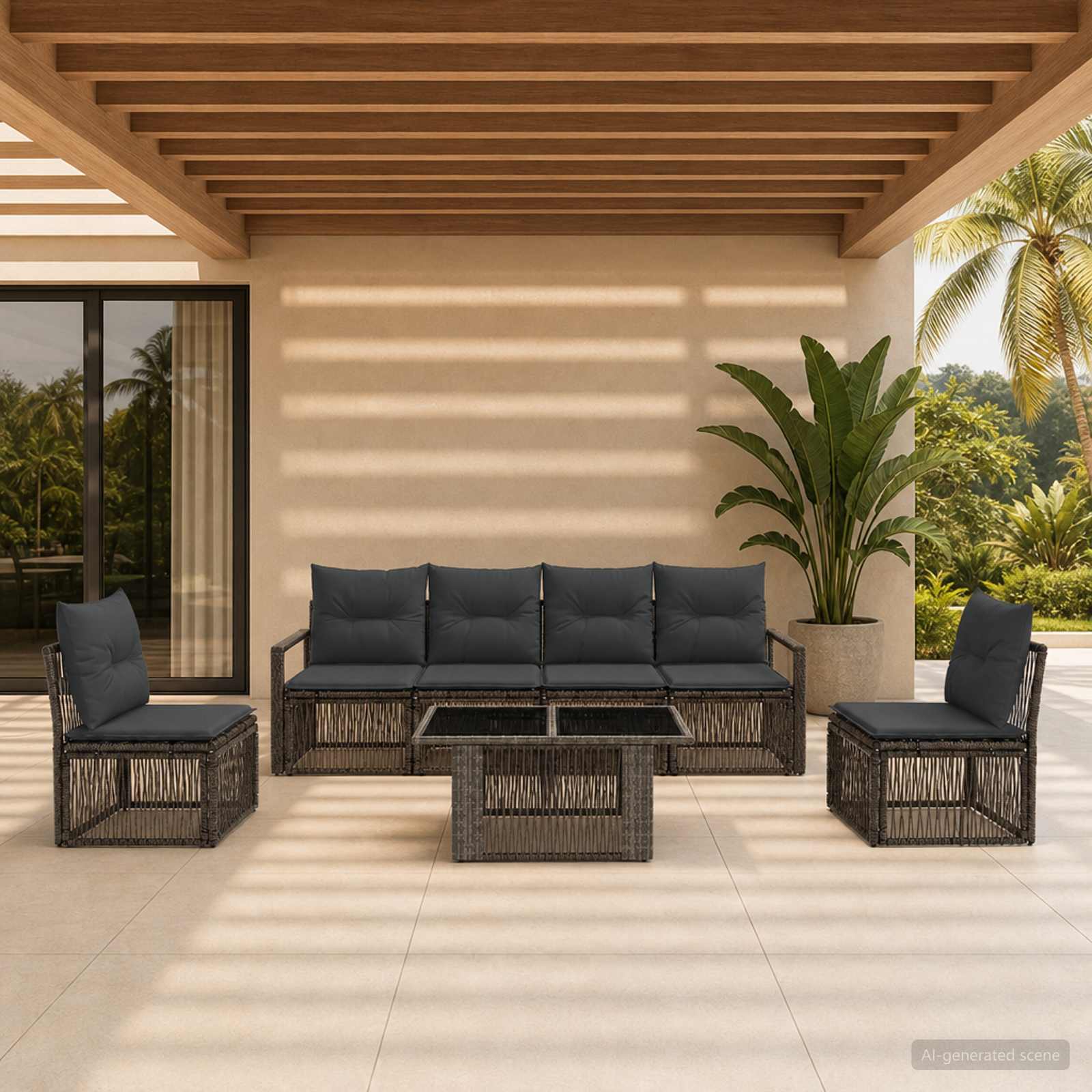 Gartensofa-set 7 stk. Grau und Dunkelgrau Poly-Rattan