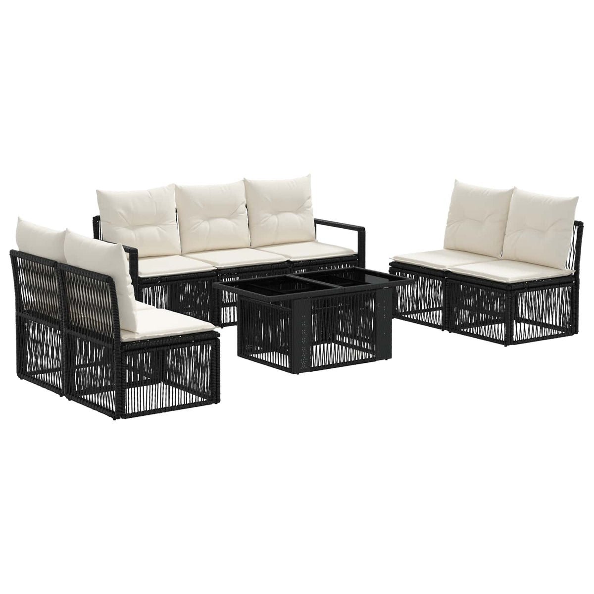 Gartensofa-set 8 stk. Schwarz und Cremeweiß Poly-Rattan