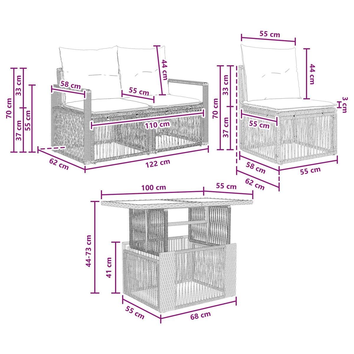 Gartensofa-set 8 stk. Schwarz und Cremeweiß Poly-Rattan