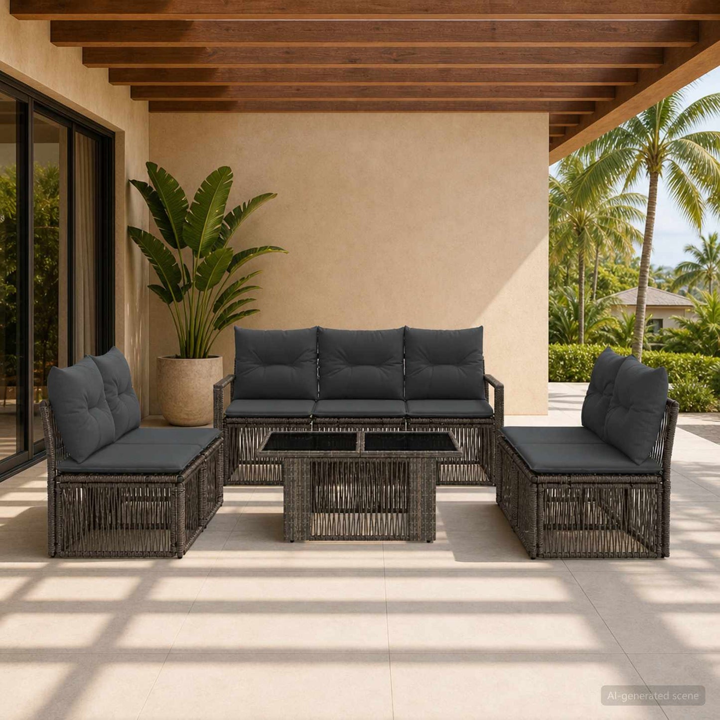 Gartensofa-set 8 stk. Grau und Dunkelgrau Poly-Rattan