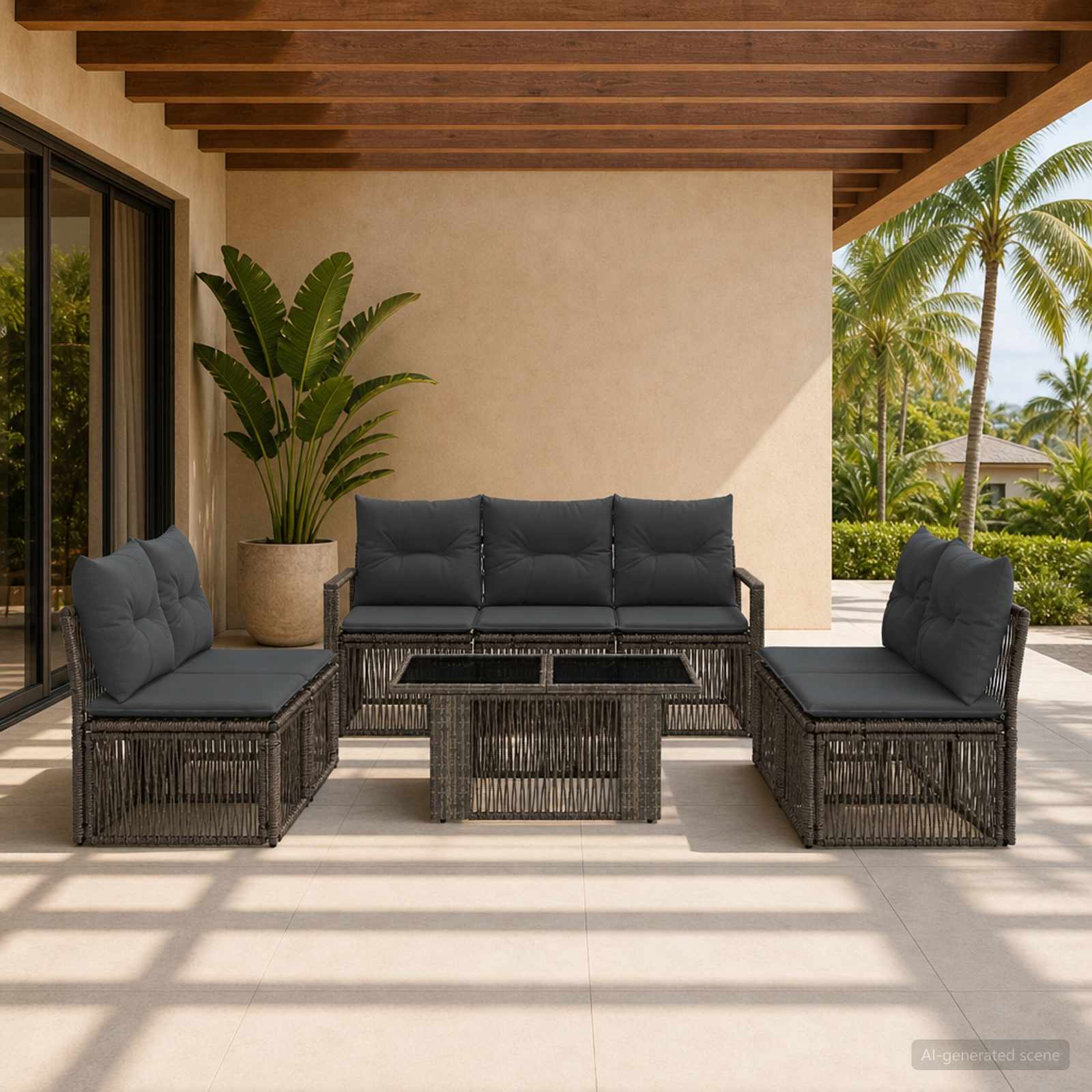 Gartensofa-set 8 stk. Grau und Dunkelgrau Poly-Rattan